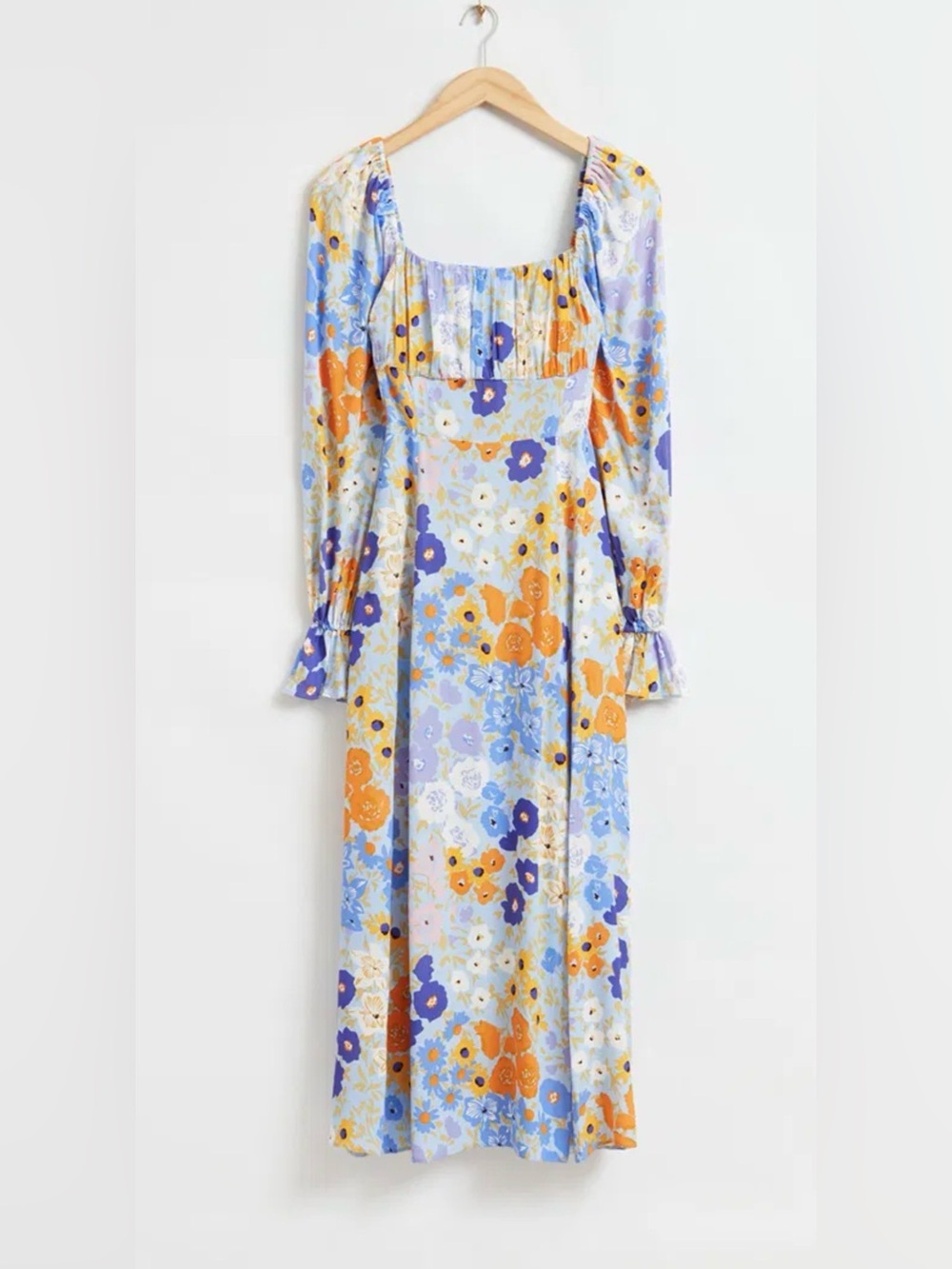 & Other Stories Floral Midi Dress in Blue & Orange